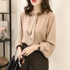 ☆ ライトベージュ ☆ XLサイズ ☆ ボウタイブラウス トップス きれいめ ブラウス レディース 長袖 ボウタイブラウス トップス きれいめ オフィス シャツ 上品 長袖トップス おしゃれ スーツインナー 春 秋 夏 ボウタイ 通勤 シンプル 大人 可愛い