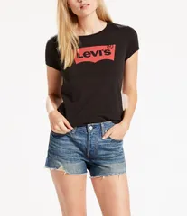 【送料無料】 リーバイス レディース Tシャツ トップス Levi'sR Slim Crew Graphic Logo T-Shirt Black