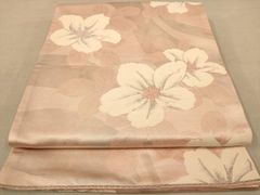 美品 袋帯 薄ピンク 花柄 パープル 可憐 可愛らしい カジュアル 着物に 