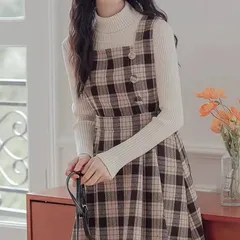 2点セット スカート トップス ニット セーター サロペット セットアップ アンサンブル レディース ツーピーストップス ミモレ 長袖 タートルネック Aライン リボン ウエストリボン バックリボン かわいい 大人可愛い きれいめ シンプル カジュアル 上品 