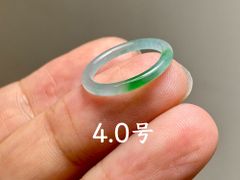 L12-202 細身 ピンキーリング 氷糯種 浅青/陽緑 4.0号 天然グアテマラ産 A貨 本翡翠 くりぬき リング