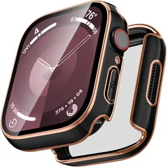 【在庫セール】Apple Watch 用 ケース防水 45mm Series 9/8/7アップルウォッチカバー 一体型保護ケース 傷防止 GEITOO 軽量 強化ガラス防水 全面保護 衝撃吸収 防塵 傷防止 45mm ブラックとゴールド