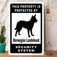 雑貨【Norwegian-Lundehund/ノルウェイジアン・パフィン・ドッグ】  Dog ドッグ  犬    メタルポスタ―　Security  セキュリティー 警告  ヤードサイン メタルプレート  ブリキ看板  -160