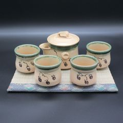 ★陶器 瀬戸物 美濃焼 白山窯 黄瀬戸 織部 急須 湯呑 煎茶 高級茶器セット