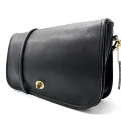 ✨良品✨ OLD COACH オールドコーチ ポシェット ショルダーバッグ ターンロック フラップ 小物入れ  ゴールド金具 ロゴ型押し チャーム 肩掛け 斜め掛け グラブタンレザー レディース ブラック 黒色