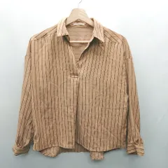 ◇ ⊇ Techichi テチチ ストライプ柄 長袖 シャツ サイズM ブラウン ブラック レディース E  【1501160014665】