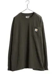 【お得なクーポン配布中!】 カーハート ポケット付き 長袖 Tシャツ メンズ L / ヘビーウェイト ロンT ポケT ロングスリーブ ワンポイント クルーネック カーキグリーン