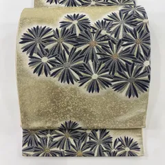 袋帯 美品 秀品 服部織物 落款 こはく錦 花 金糸 箔 金色 六通 正絹 【中古】