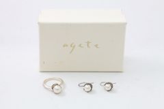 ●最終出品●アガット シルバー リング ピアス パール リングサイズ #9 箱付き