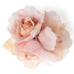 [クレインズコレクション] 手作り 三つ花ローズ コサージュ ブローチ 2WAY クリップ ピン フォーマル シーンや エレガント な装いに (ピンク)