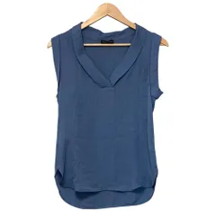 美品 EMPORIO ARMANI エンポリオアルマーニ シルク100％ ノースリーブ ブラウス プルオーバー サイズ38 ブルー レディース 古着 中古 USED