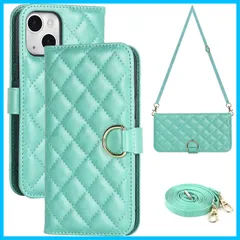 【人気商品】耐衝撃 レザー チェック柄 リング カード収納 ストラップ マグネット(6.1インチ対応)-ライトグリーン アイホン13ケース 手帳型 ケース 13 iphone スマホケース スマホショルダー Ｈａｖａｙａ