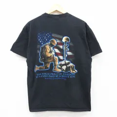 L/古着 フルーツオブザルーム 半袖 ビンテージ Tシャツ メンズ 00s 軍人 星条旗 コットン クルーネック 黒 ブラック 25jul11 中古