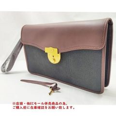 ※併売商品※◆中古美品◆dunhill【ダンヒル】 セカンドバッグ ハンドストラップ付 コーティングキャンバス レザー ブラウン ダークブラウン メンズ　M912