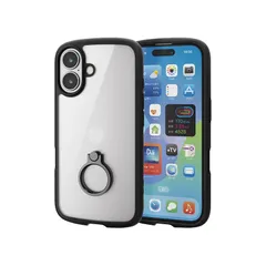 エレコム iPhone 16 ケース クリア 耐衝撃 衝撃吸収 リング付き ハイブリッド 薄型 軽量 ストラップホール付き 全周エアークッション ストラップホルダーシート付 TOUGH SLIM LITE ブラック PM-A24ATSLFCRBK