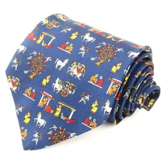 サルヴァトーレフェラガモ ネクタイ 総柄 動物柄 馬 高級 シルク イタリア製 メンズ ネイビー Salvatore Ferragamo 【中古】