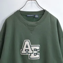 90〜00s  American Eagle Outfitters アメリカンイーグル 前Vガゼット サガラワッペン ロゴ スウェット トレーナー アメカジ グリーン ヴィンテージ ビンテージ アメリカ古着 メンズ XL〜相当