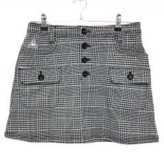 【超美品】ルコックゴルフ スカート ライトグレー×黒 グレンチェック フロントボタン レディース 11(L) ゴルフウェア le coq sportif