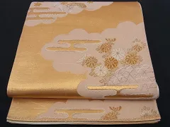 平和屋着物■六通柄袋帯　唐織　雲取りヱ霞秋草文　金銀糸　逸品　n-kg1443
