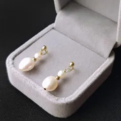 111P【高品質✨】大小　バロックパール　淡水真珠　揺れる　ピアス　大人可愛い