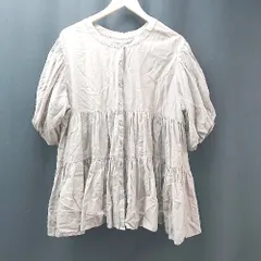 ◇ classicalelf クラシカルエルフ ラウンドネック 無地 パフスリーブ 七分袖 ブラウス サイズM チャコール レディース E  【1309040065857】