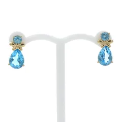 K18YG イエローゴールド ピアス ブルートパーズ ペアシェイプ 雫 ドロップ リボン デザイン【新品仕上済】【zz】【中古】