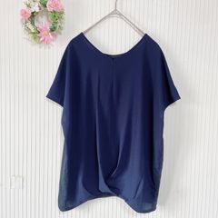 49-56 ー大特価ー 良品★ 【7-IDconcept.】 セブンアイディコンセプト レディース トップス シャツ ブラウス (М) ドレープ ドッキング フレンチスリーブ 半袖 ネイビー 濃紺