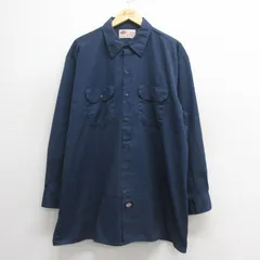 XL/古着 ディッキーズ Dickies 長袖 ワーク シャツ メンズ 00s 大きいサイズ ロング丈 紺 ネイビー 25may26 中古 トップス