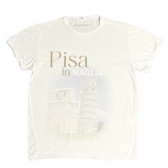 ★新品★ MADE IN ITALY製 MAGLIA 2025年AWモデル 「Pisa in MAGLIA」 イタリア都市シリーズ ピサの斜塔 プリント クルーネックTシャツ ホワイト×サンドベージュ M～XLサイズ