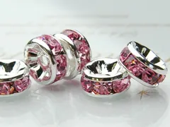 平型 銀ロンデル（ピンク）  (100粒入り) （12mm） パワーストーン 天然石 _KZ10-12