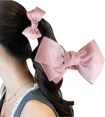 Herbeluemily(ハベルミリィ) バナナクリップ リボン ヘアクリップ 髪留め 髪飾り ヘアアクセサリー 大人(ピンク)