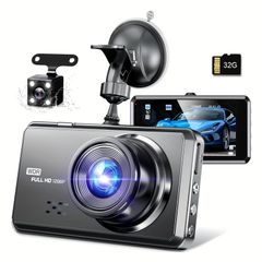 ドライブレコーダー、1296P、フルHD画質、170°超広角、耐熱設計、コンパクト、32GBカード、7.62cm LCDスクリーン、フロント＆リアカメラカーDVRカービデオレコーダー、HDR/WDR画像補正、F1.8明るいレンズ、録画