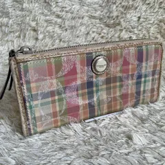 コーチ　長財布　シグネチャー　チェック　キャンバス　レザー　ピンク