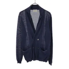 エディフィス 長袖 ダブル リネン ニット カーディガン 44 ブルー系 EDIFICE メンズ 古着 【240415】