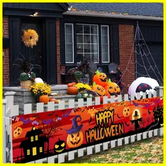 ハロウィン飾り 庭バナー 背景バナー 背景布 ハッピーハロウィン 魔女 蝙蝠 おばけかぼちゃん パーティーデコレーション 壁掛けカーペット パーティー 装飾布 庭 柵 花園 ハロウィン装飾用品