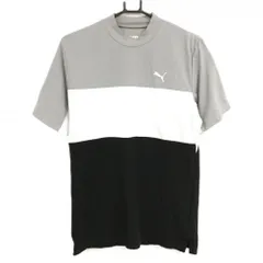 【美品】プーマ 半袖ハイネックシャツ グレー×黒 ロゴ白  メンズ L ゴルフウェア PUMA