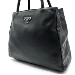 【良品】 PRADA プラダ 三角プレート トートバッグ ハンドバッグ ショルダーバッグ レザー 革 ブラック 黒色 A4収納可能ユニセックス 男女兼用 メンズ レディース