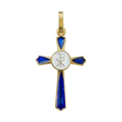 キーロー PX ブルーxホワイトエナメル ゴールド クロス 十字架 チャーム フランス製