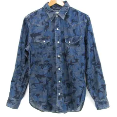 バックナンバー 長袖シャツ トップス ウエスタンシャツ カモフラ柄 デニム メンズ Mサイズ ブルー BACK NUMBER 【中古】