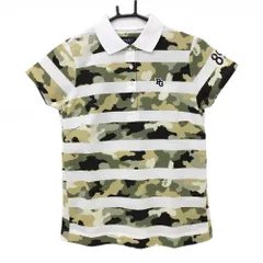 【新品】パーリーゲイツ 半袖ポロシャツ 白×カーキ系 ボーダー 迷彩 カモフラ ロゴ刺しゅう レディース 0(S) ゴルフウェア PEARLY GATES