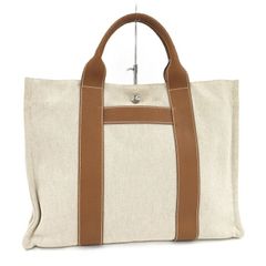 HERMES トートバッグ サックアーネMM キャンバス レザー ベージュ ブラウン