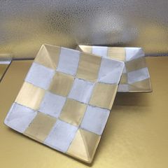 ★とも様依頼分★黒田一楽作　金銀彩市松正角皿2枚セット