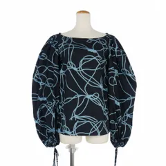 ドリスヴァンノッテン DRIES VAN NOTEN ロープ柄 シャツ ブラウス ボリュームスリーブ ボートネック 長袖 34 黒 青 ブラック ブルー ドリスヴァンノッテン DRIES VAN NOTEN ロープ柄 シャツ