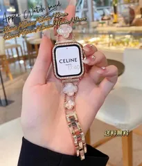 Applewatch クローバーラインストーンベルト ローズゴールド×ホワイト