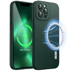 【在庫処分】Max 6.7インチ用) Pro マグネット シリコンケース (13 MagSafe対応 iPhone13ProMax シルキーソフトタッチの電話カバー カメラレンズ保護 JEDirect (ミッドナイトグリーン)