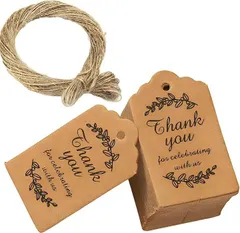 fogman サンキュータグ 紐付き 紙 下げ札 荷札 ペーパータグ クラフト 100枚セット