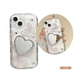 iPhone 16 ケース iPhone 16 Pro ミラーケース 鏡付き背面保護ケース iphone 15 pro 、14 、13 、12 ケース 便利化粧鏡 カバー キラキラハ