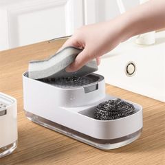 QUHUOYAO キッチンソープディスペンサー キッチンソープディスペンサーとスポンジホルダー付き 洗剤ディスペンサー シンクオーガナイザー 手動プレス 液体ポンプ 洗剤 詰め替え可能ストレ