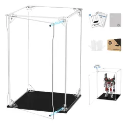 KUKER フィギュアケース UVカット アクリルケース マグネット付き 前扉 コレクションケース ディスプレイケース ショーケース 組み立て式 防汚れ 手袋 クリーニングクロス付き (幅15×奥行15×高さ25cm台座黒)