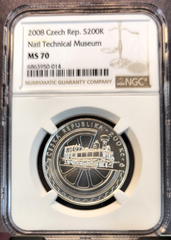 2008 CZECH REPUBLIC SILVER 200 KUN NATIONAL TECHNICAL MEUM NGC MS 70 POP 1